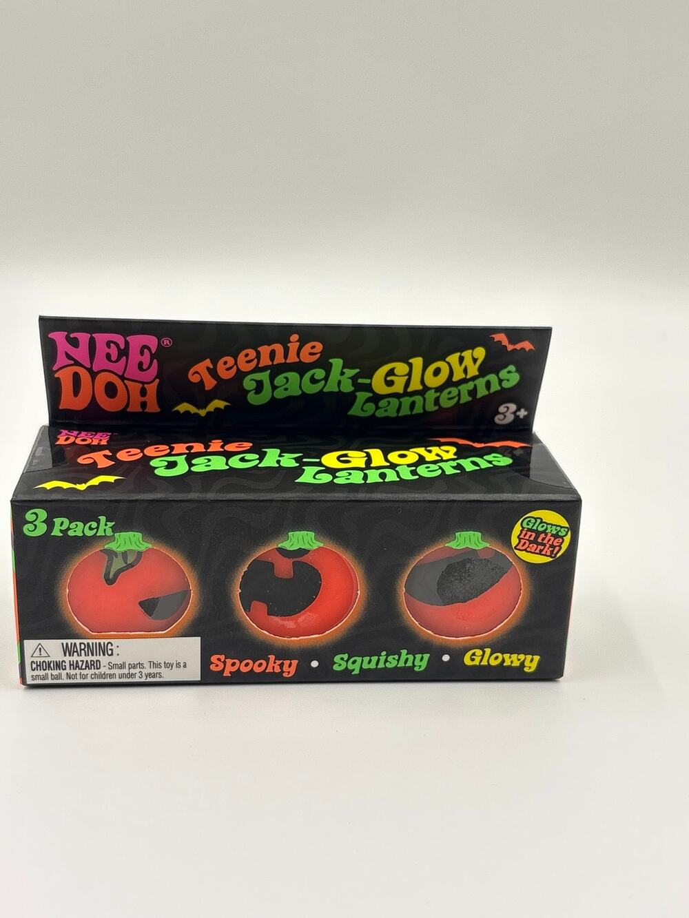 NeeDoh Teenie Jack-Glow Lanterns 3 Pack Halloween Glow Dark Squishy NEW